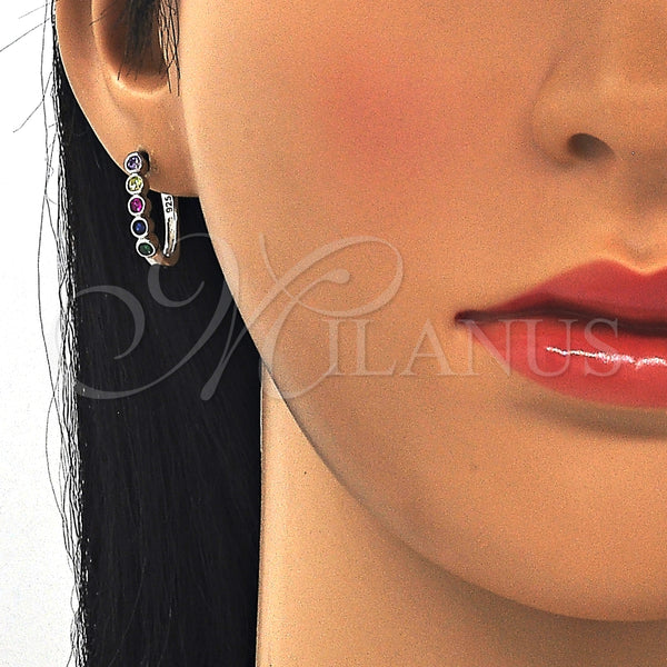 Argolla Huggie 02.332.0047.12 Plata Rodinada, con Zirconia Cubica Multicolor, Pulido, Rodinado