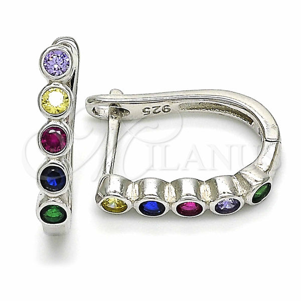 Argolla Huggie 02.332.0047.12 Plata Rodinada, con Zirconia Cubica Multicolor, Pulido, Rodinado