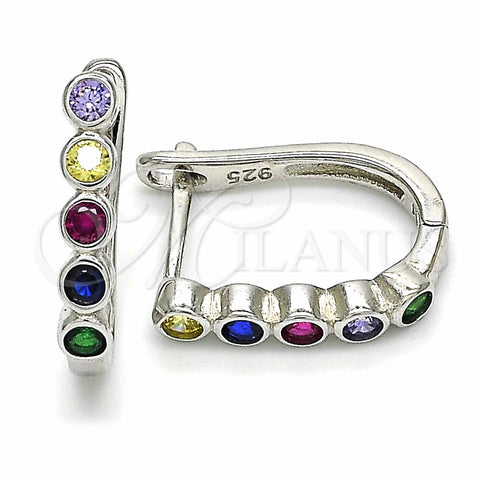Argolla Huggie 02.332.0047.12 Plata Rodinada, con Zirconia Cubica Multicolor, Pulido, Rodinado