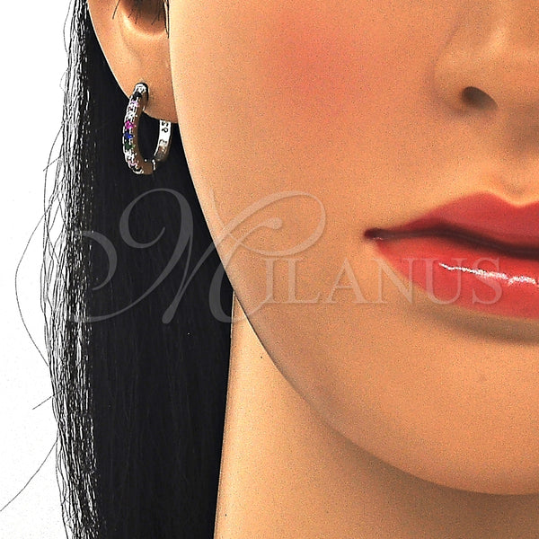 Argolla Huggie 02.332.0048.15 Plata Rodinada, con Zirconia Cubica Multicolor, Pulido, Rodinado