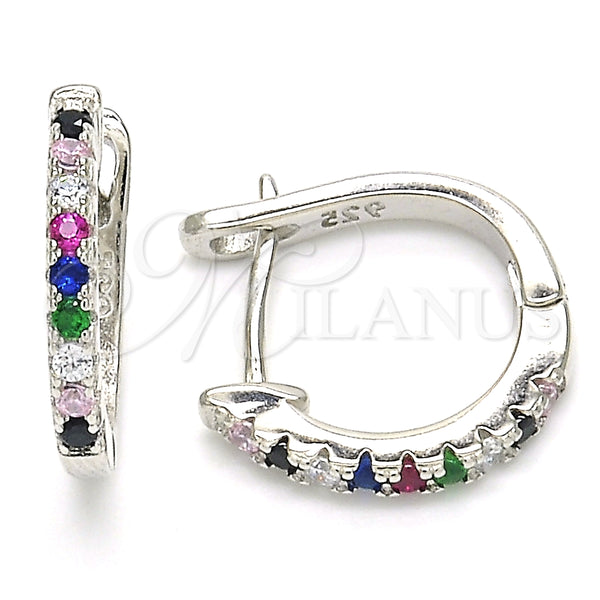Argolla Huggie 02.332.0048.15 Plata Rodinada, con Zirconia Cubica Multicolor, Pulido, Rodinado