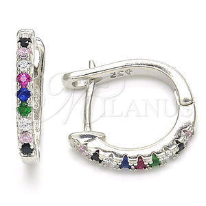 Argolla Huggie 02.332.0048.15 Plata Rodinada, con Zirconia Cubica Multicolor, Pulido, Rodinado