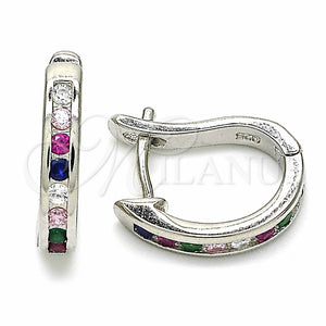 Argolla Huggie 02.332.0049.12 Plata Rodinada, con Zirconia Cubica Multicolor, Pulido, Rodinado