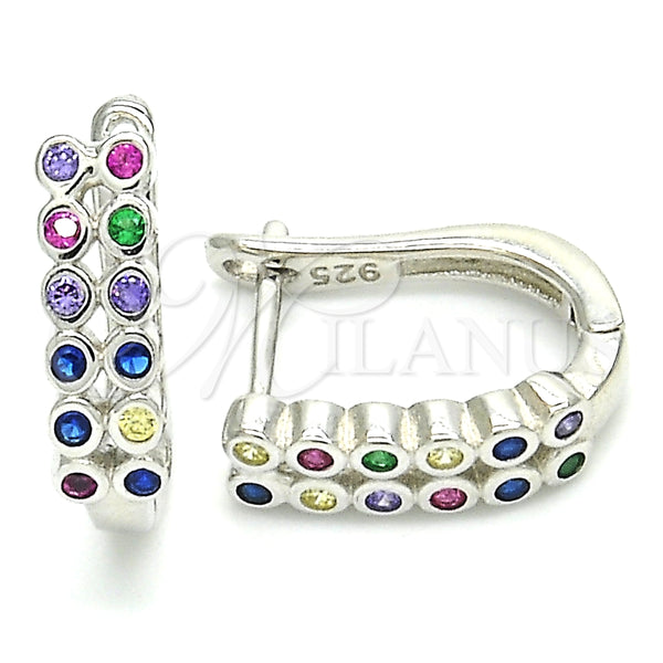 Argolla Huggie 02.332.0052.12 Plata Rodinada, con Zirconia Cubica Multicolor, Pulido, Rodinado