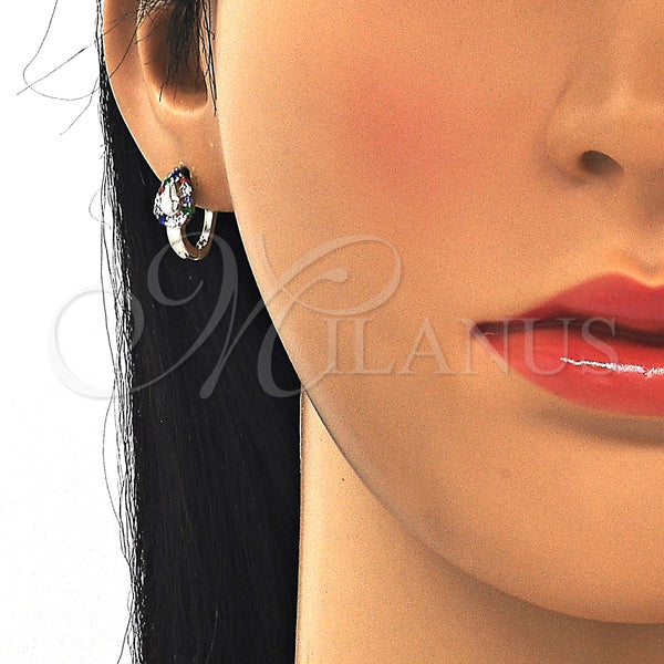 Argolla Huggie 02.332.0054.12 Plata Rodinada, Diseño de Gota, con Zirconia Cubica Multicolor, Pulido, Rodinado