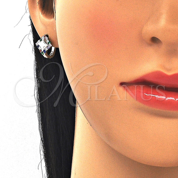 Argolla Huggie 02.332.0055.12 Plata Rodinada, con Zirconia Cubica Multicolor, Pulido, Rodinado