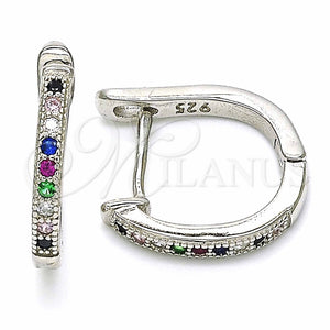Argolla Huggie 02.332.0056.15 Plata Rodinada, con Zirconia Cubica Multicolor, Pulido, Rodinado