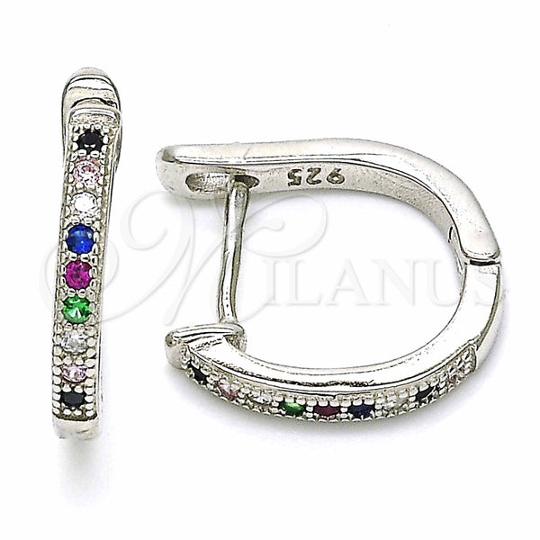 Argolla Huggie 02.332.0056.15 Plata Rodinada, con Zirconia Cubica Multicolor, Pulido, Rodinado