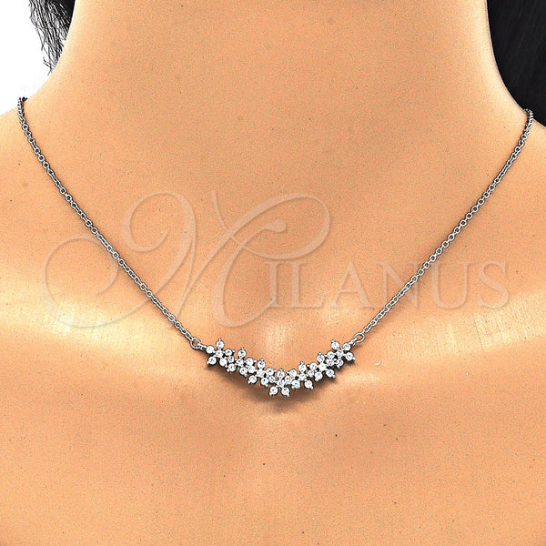 Collares con Dije 04.336.0128.16 Plata Rodinada, Diseño de Flor, con Zirconia Cubica Blanca, Pulido, Rodinado (Grosor 01 MM, 16 Pulgadas de Largo)