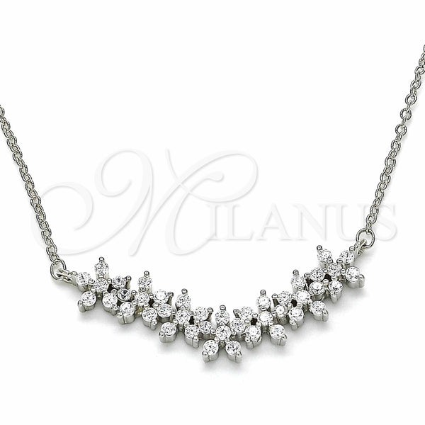 Collares con Dije 04.336.0128.16 Plata Rodinada, Diseño de Flor, con Zirconia Cubica Blanca, Pulido, Rodinado (Grosor 01 MM, 16 Pulgadas de Largo)