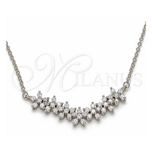 Collares con Dije 04.336.0128.16 Plata Rodinada, Diseño de Flor, con Zirconia Cubica Blanca, Pulido, Rodinado (Grosor 01 MM, 16 Pulgadas de Largo)