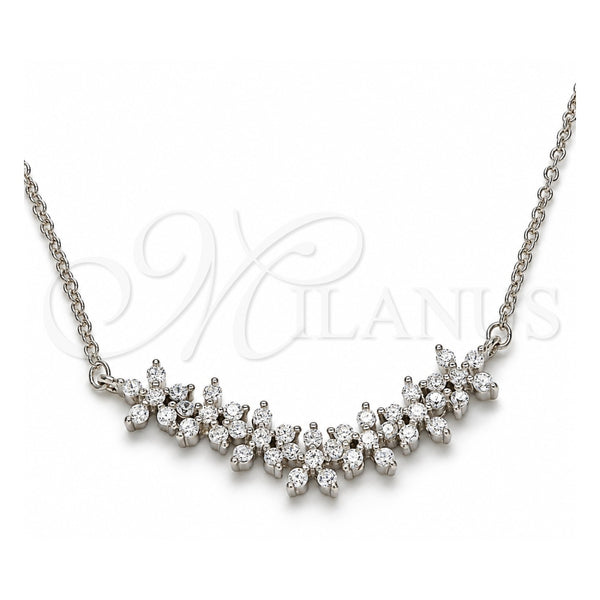 Collares con Dije 04.336.0128.16 Plata Rodinada, Diseño de Flor, con Zirconia Cubica Blanca, Pulido, Rodinado (Grosor 01 MM, 16 Pulgadas de Largo)