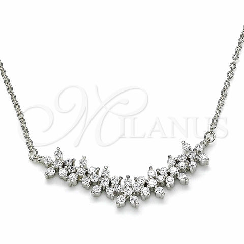Collares con Dije 04.336.0128.16 Plata Rodinada, Diseño de Flor, con Zirconia Cubica Blanca, Pulido, Rodinado (Grosor 01 MM, 16 Pulgadas de Largo)