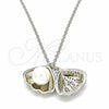Collares con Dije 04.336.0129.16 Plata Rodinada, Diseño de Concha, con Micro Pave Blanca y Perla Marfil, Pulido, Rodinado (Grosor 01 MM, 16 Pulgadas de Largo)