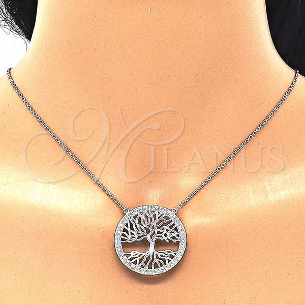 Collares con Dije 04.336.0133.16 Plata Rodinada, Diseño de Ãrbol, con Micro Pave Blanca, Pulido, Rodinado (Grosor 01 MM, 16 Pulgadas de Largo)