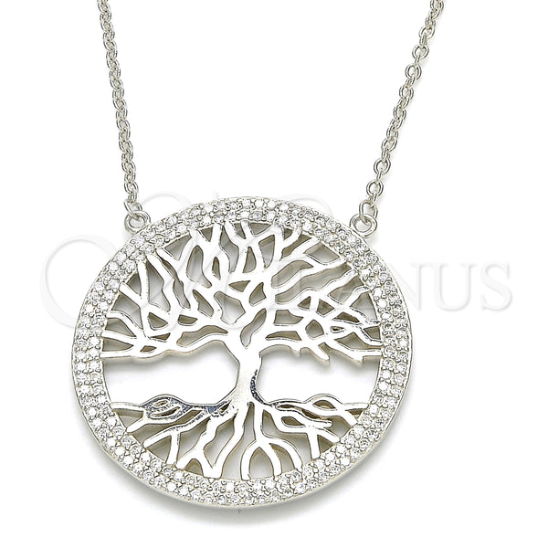 Collares con Dije 04.336.0133.16 Plata Rodinada, Diseño de Ãrbol, con Micro Pave Blanca, Pulido, Rodinado (Grosor 01 MM, 16 Pulgadas de Largo)