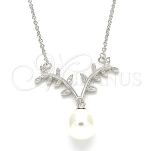 Collares con Dije 04.336.0136.16 Plata Rodinada, con Zirconia Cubica Blanca y Perla Marfil, Pulido, Rodinado (Grosor 01 MM, 16 Pulgadas de Largo)