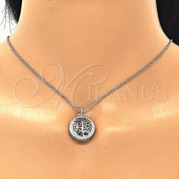 Collares con Dije 04.336.0137.16 Plata Rodinada, Diseño de Ãrbol, con Zirconia Cubica Blanca, Pulido, Rodinado (Grosor 01 MM, 16 Pulgadas de Largo)