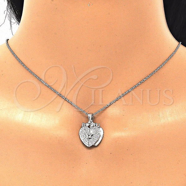Collares con Dije 04.336.0138.16 Plata Rodinada, Diseño de Corazón y Estrella, con Zirconia Cubica Blanca, Pulido, Rodinado (Grosor 01 MM, 16 Pulgadas de Largo)