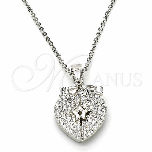Collares con Dije 04.336.0138.16 Plata Rodinada, Diseño de Corazón y Estrella, con Zirconia Cubica Blanca, Pulido, Rodinado (Grosor 01 MM, 16 Pulgadas de Largo)