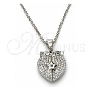 Collares con Dije 04.336.0138.16 Plata Rodinada, Diseño de Corazón y Estrella, con Zirconia Cubica Blanca, Pulido, Rodinado (Grosor 01 MM, 16 Pulgadas de Largo)