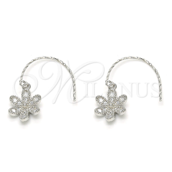 Arete Colgante 02.366.0001 Plata Rodinada, Diseño de Flor, con Zirconia Cubica Blanca, Pulido, Rodinado