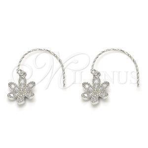 Arete Colgante 02.366.0001 Plata Rodinada, Diseño de Flor, con Zirconia Cubica Blanca, Pulido, Rodinado