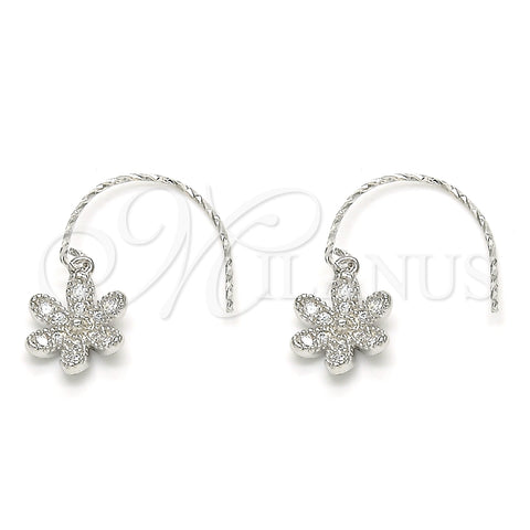 Arete Colgante 02.366.0001 Plata Rodinada, Diseño de Flor, con Zirconia Cubica Blanca, Pulido, Rodinado