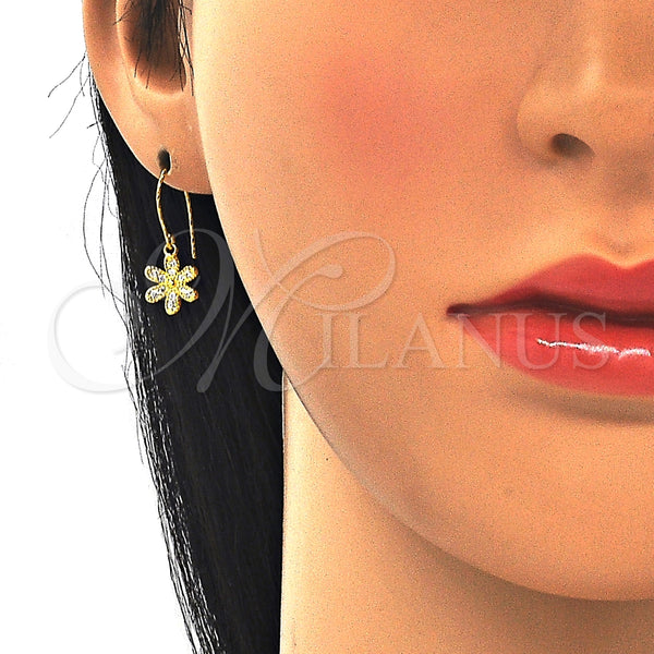 Arete Colgante 02.366.0001.1 Plata Rodinada, Diseño de Flor, con Zirconia Cubica Blanca, Pulido, Tono Dorado