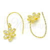 Arete Colgante 02.366.0001.1 Plata Rodinada, Diseño de Flor, con Zirconia Cubica Blanca, Pulido, Tono Dorado