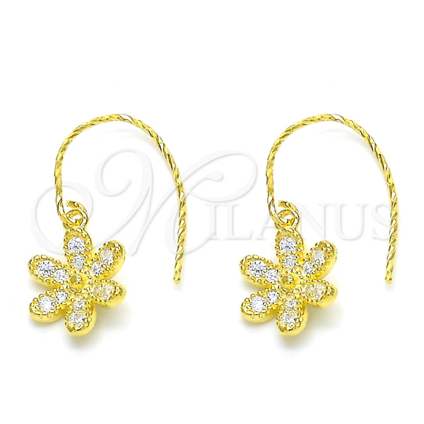 Arete Colgante 02.366.0001.1 Plata Rodinada, Diseño de Flor, con Zirconia Cubica Blanca, Pulido, Tono Dorado