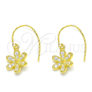 Arete Colgante 02.366.0001.1 Plata Rodinada, Diseño de Flor, con Zirconia Cubica Blanca, Pulido, Tono Dorado