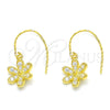 Arete Colgante 02.366.0001.1 Plata Rodinada, Diseño de Flor, con Zirconia Cubica Blanca, Pulido, Tono Dorado