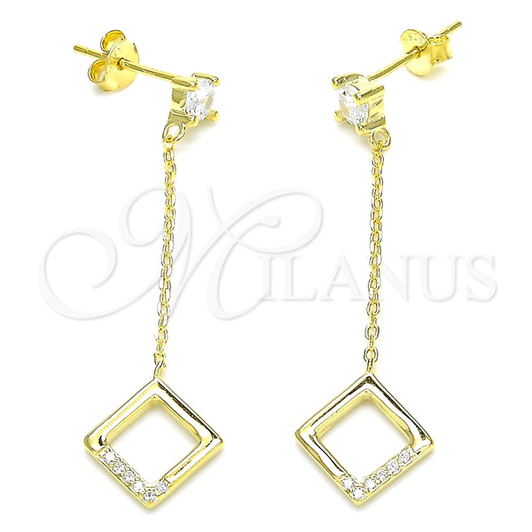 Arete Largo 02.366.0003.1 Plata Rodinada, con Zirconia Cubica Blanca, Pulido, Tono Dorado