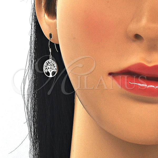 Arete Colgante 02.366.0006 Plata Rodinada, Diseño de Ãrbol, con Zirconia Cubica Blanca, Pulido, Rodinado