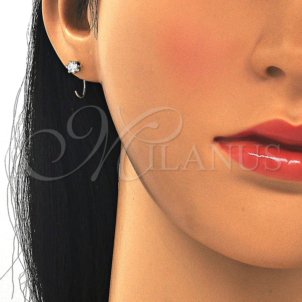 Arete Dormilona 02.366.0016 Plata Rodinada, Diseño de Flor, con Zirconia Cubica Blanca, Pulido, Rodinado
