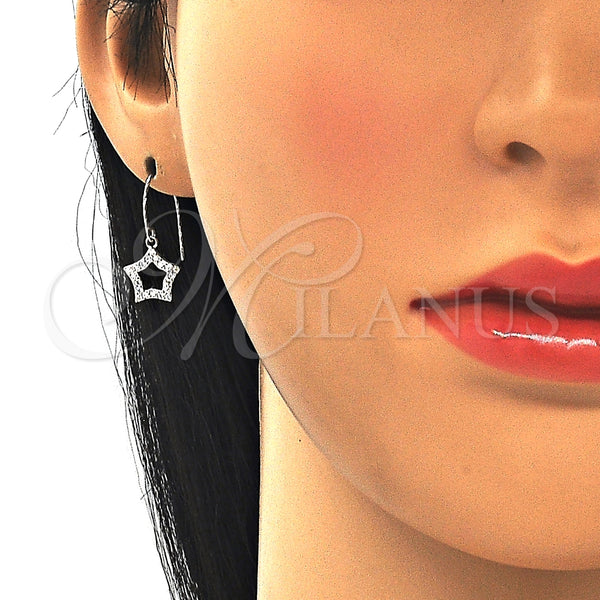 Arete Colgante 02.366.0017 Plata Rodinada, Diseño de Estrella, con Zirconia Cubica Blanca, Pulido, Rodinado
