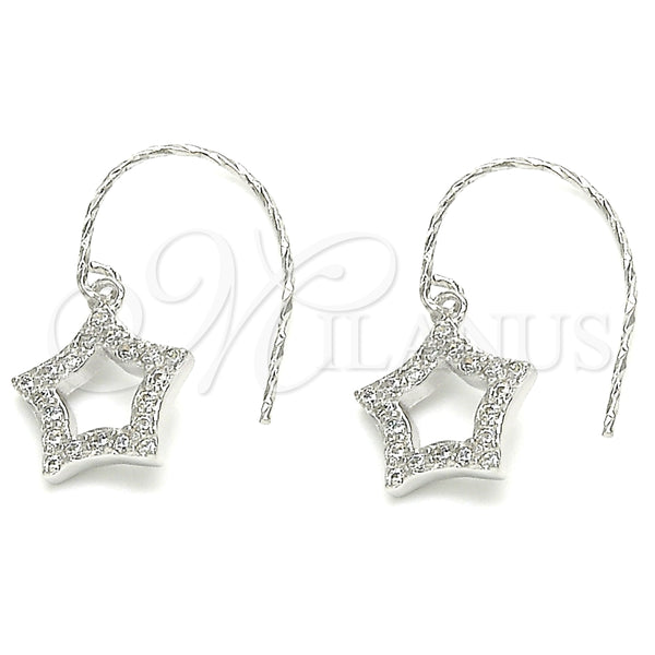 Arete Colgante 02.366.0017 Plata Rodinada, Diseño de Estrella, con Zirconia Cubica Blanca, Pulido, Rodinado