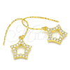 Arete Colgante 02.366.0017.1 Plata Rodinada, Diseño de Estrella, con Zirconia Cubica Blanca, Pulido, Tono Dorado