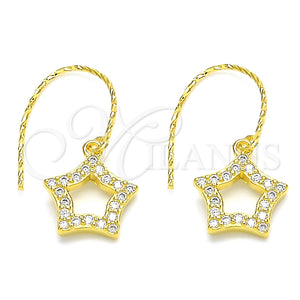 Arete Colgante 02.366.0017.1 Plata Rodinada, Diseño de Estrella, con Zirconia Cubica Blanca, Pulido, Tono Dorado