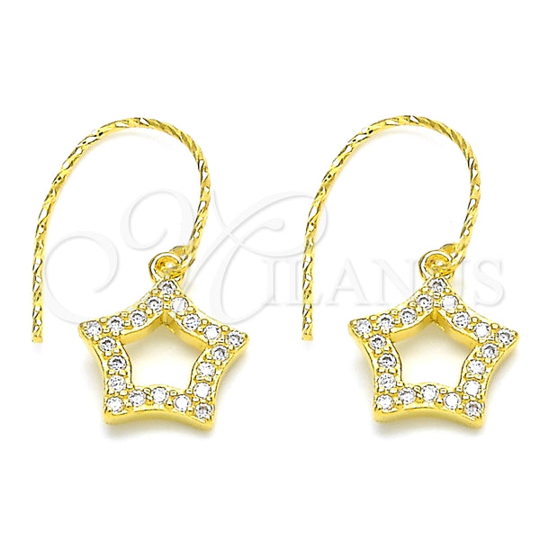 Arete Colgante 02.366.0017.1 Plata Rodinada, Diseño de Estrella, con Zirconia Cubica Blanca, Pulido, Tono Dorado