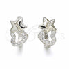 Argolla Huggie 02.186.0181.10 Plata Rodinada, Diseño de Estrella y Corazón, con Zirconia Cubica Blanca, Pulido, Rodinado