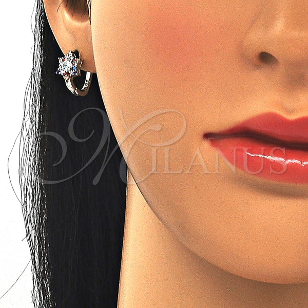 Argolla Huggie 02.186.0182.12 Plata Rodinada, con Zirconia Cubica Multicolor, Pulido, Rodinado