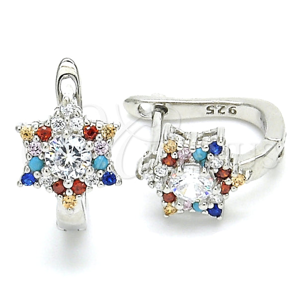 Argolla Huggie 02.186.0182.12 Plata Rodinada, con Zirconia Cubica Multicolor, Pulido, Rodinado