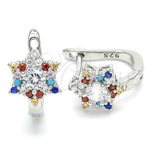 Argolla Huggie 02.186.0182.12 Plata Rodinada, con Zirconia Cubica Multicolor, Pulido, Rodinado