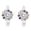 Argolla Huggie 02.186.0186.12 Plata Rodinada, Diseño de Flor, con Zirconia Cubica Multicolor, Pulido, Rodinado