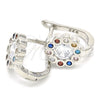 Argolla Huggie 02.186.0186.12 Plata Rodinada, Diseño de Flor, con Zirconia Cubica Multicolor, Pulido, Rodinado