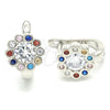 Argolla Huggie 02.186.0186.12 Plata Rodinada, Diseño de Flor, con Zirconia Cubica Multicolor, Pulido, Rodinado