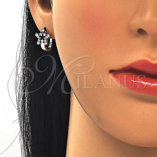 Argolla Huggie 02.186.0187.12 Plata Rodinada, Diseño de Estrella, con Zirconia Cubica Multicolor, Pulido, Rodinado