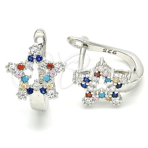 Argolla Huggie 02.186.0187.12 Plata Rodinada, Diseño de Estrella, con Zirconia Cubica Multicolor, Pulido, Rodinado